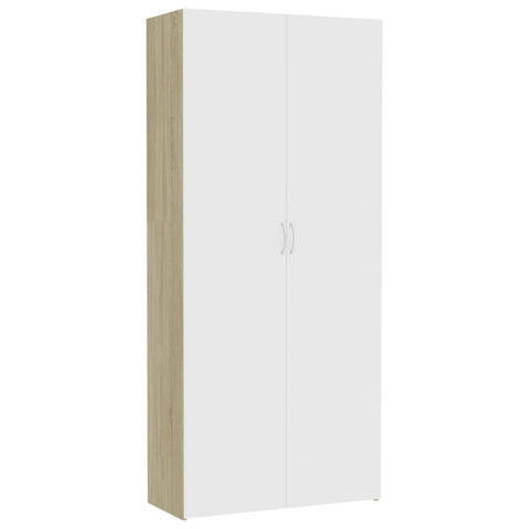 Storage Cabinet White and Sonoma Oak 80x35.5x180 cm Chipboard