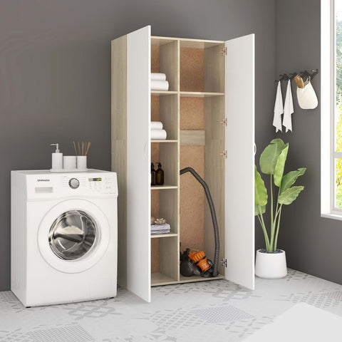 Storage Cabinet White and Sonoma Oak Chipboard