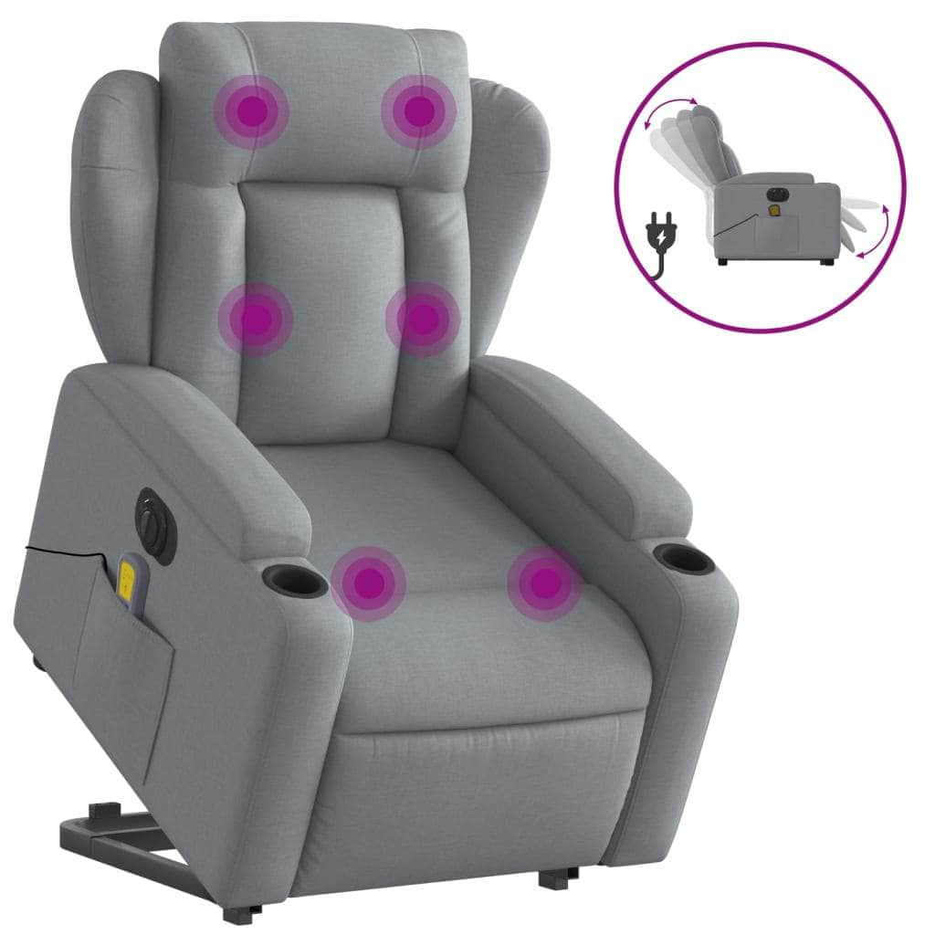 Stylish Electric Stand up Massage Recliner Chair Dark Grey Fabric