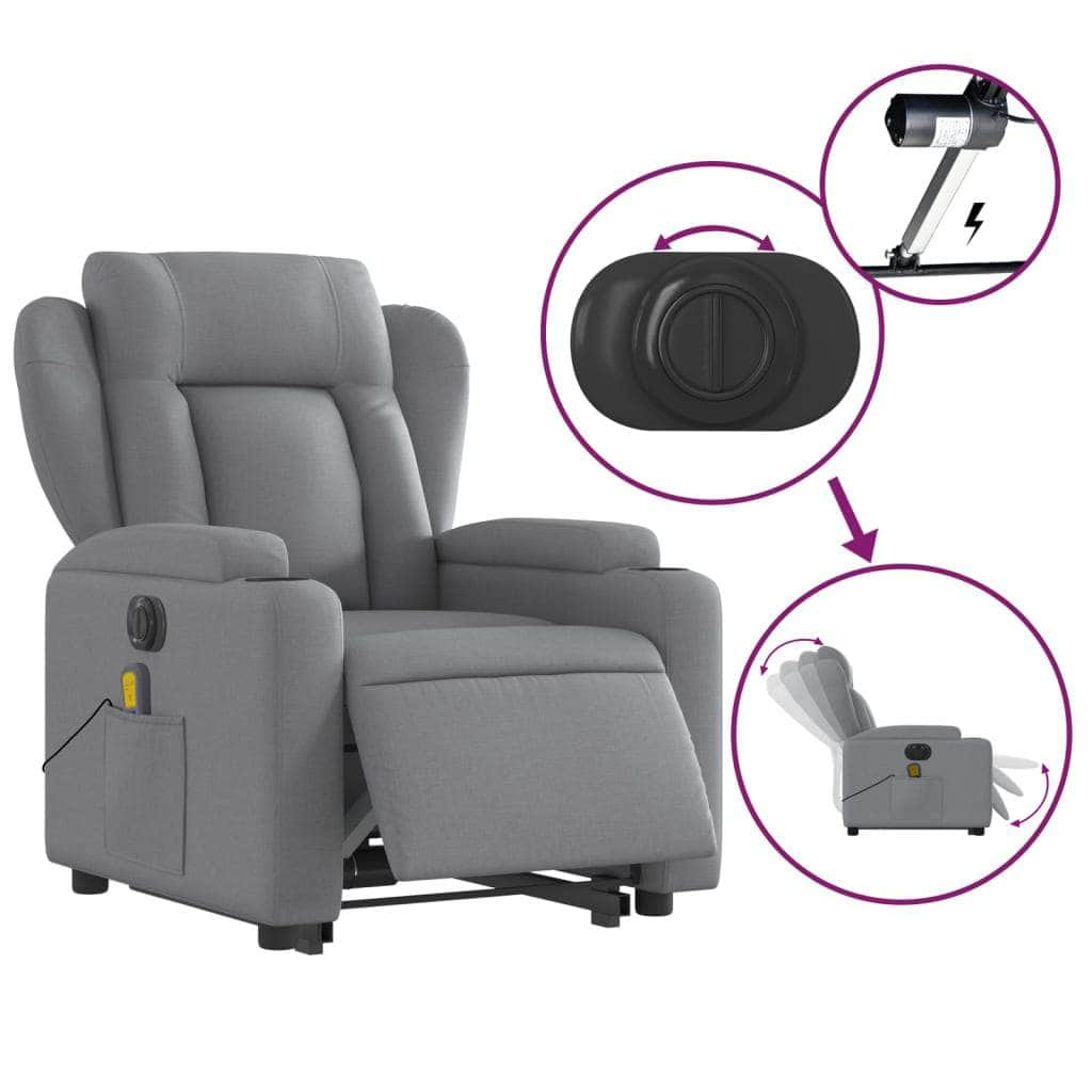 Stylish Electric Stand up Massage Recliner Chair Dark Grey Fabric