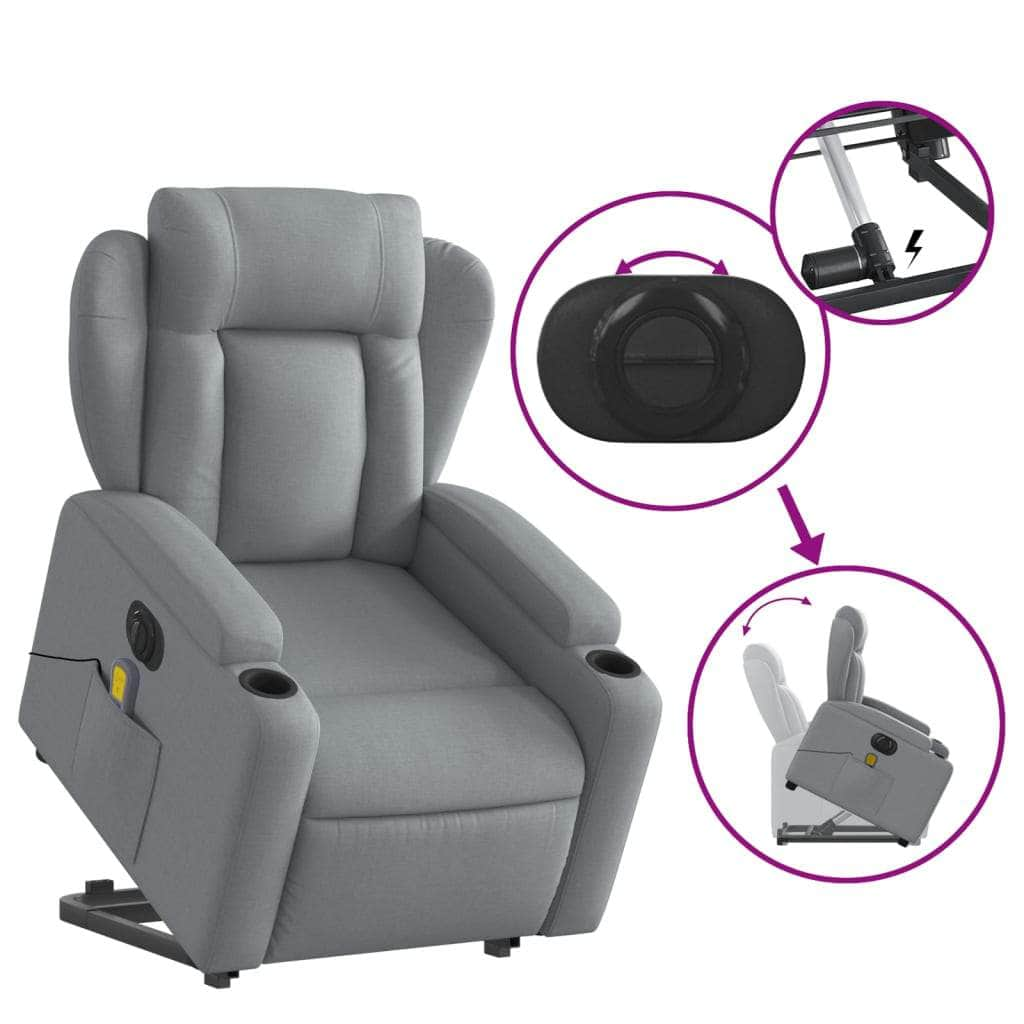 Stylish Electric Stand up Massage Recliner Chair Dark Grey Fabric