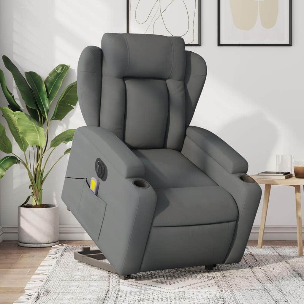 Stylish Electric Stand up Massage Recliner Chair Dark Grey Fabric