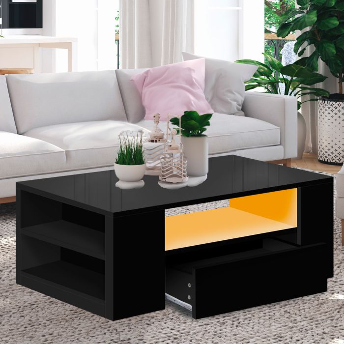 Stylish LED Lights High Gloss Storage Drawer Coffee Table White/Black