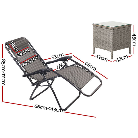 Sun Lounge Zero Gravity Chair Table Outdoor Folding Recliner Reclining