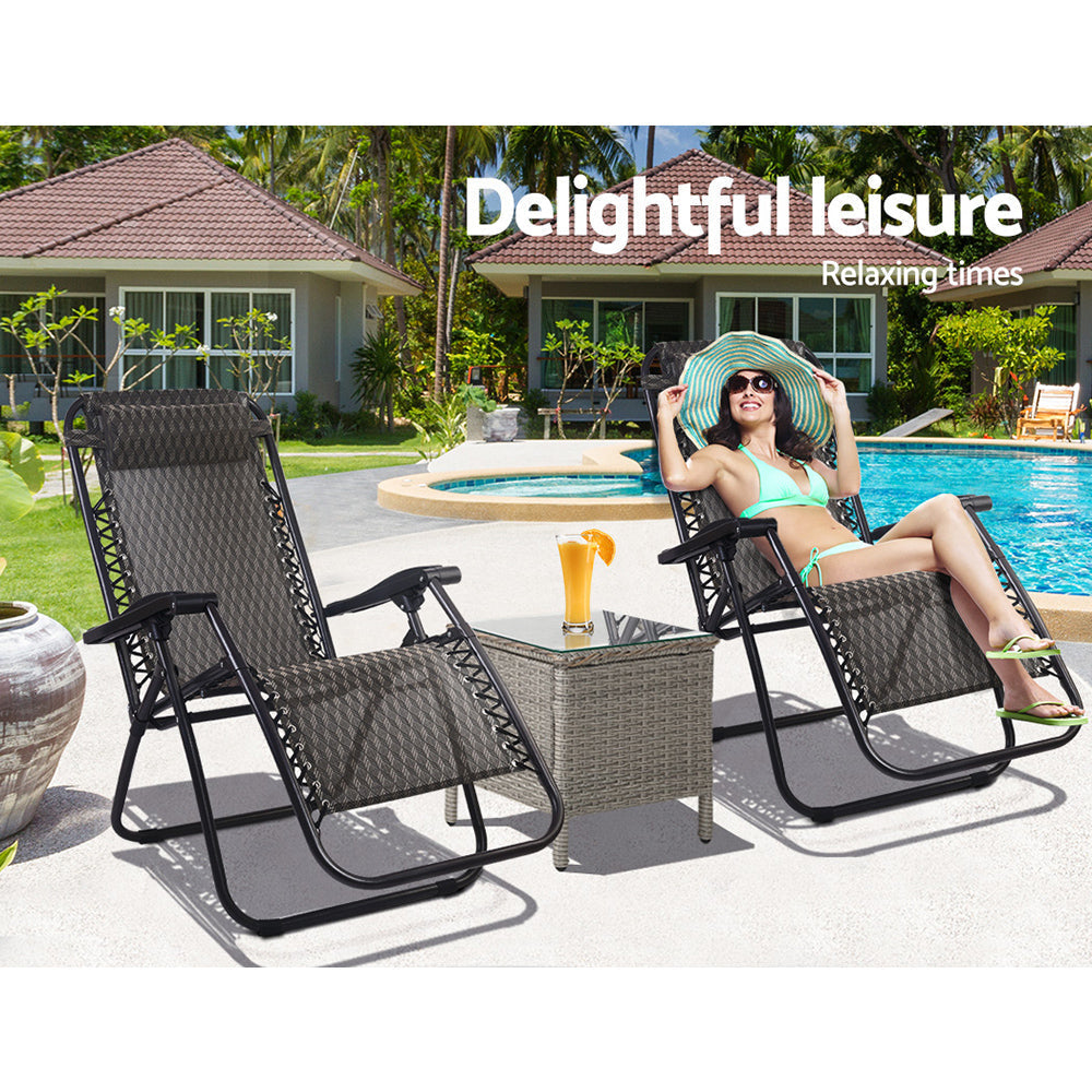 Sun Lounge Zero Gravity Chair Table Outdoor Folding Recliner Reclining