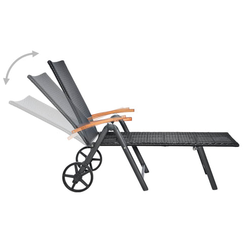 Sun Lounger with Wheels Poly Rattan Black