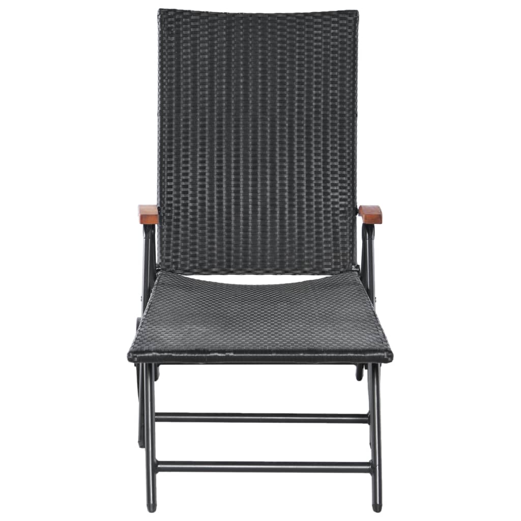 Sun Lounger with Wheels Poly Rattan Black