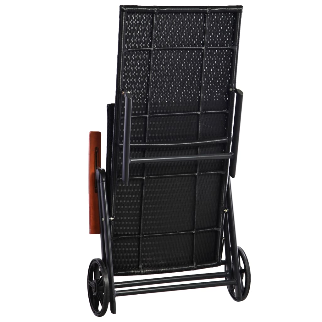 Sun Lounger with Wheels Poly Rattan Black