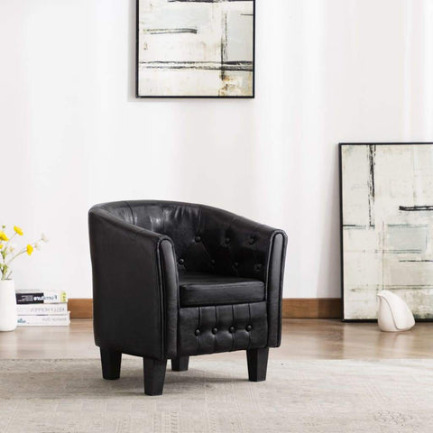 Tub Chair Black Faux Leather