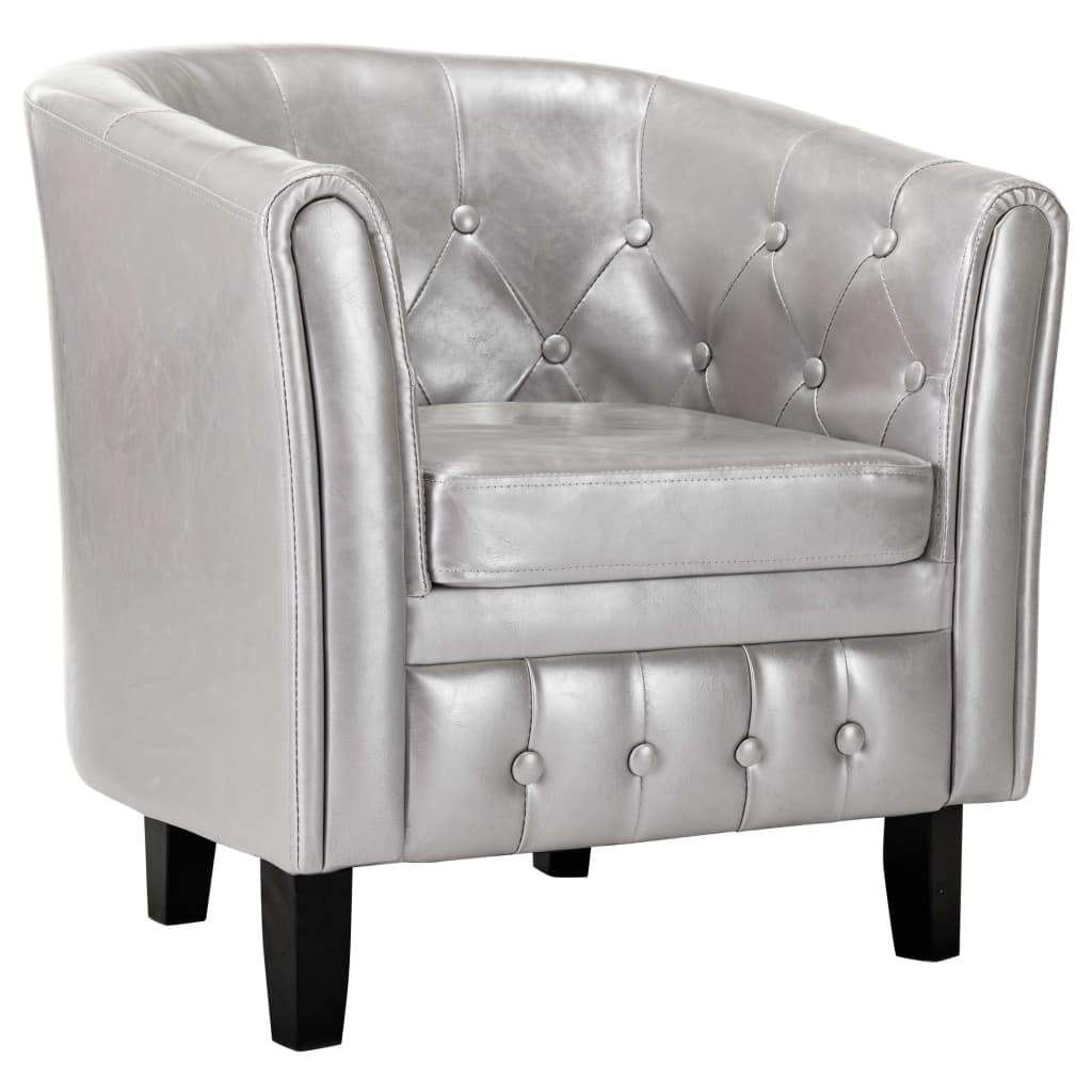 Tub Chair Silver Faux Leather