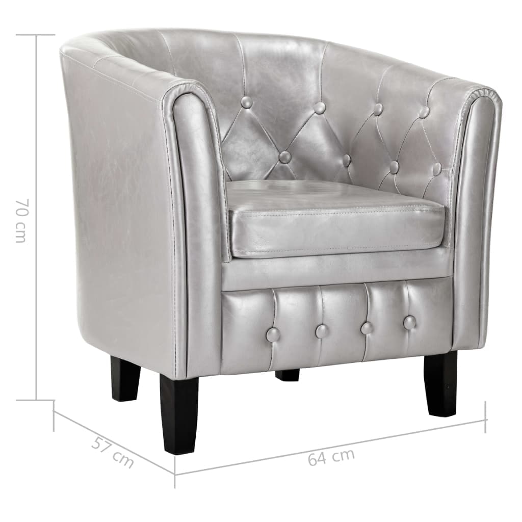 Tub Chair Silver Faux Leather