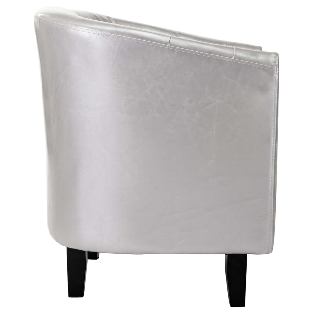 Tub Chair Silver Faux Leather