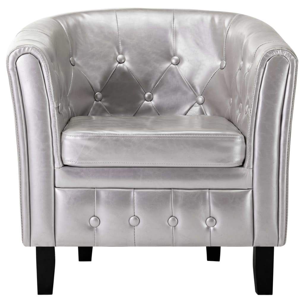 Tub Chair Silver Faux Leather