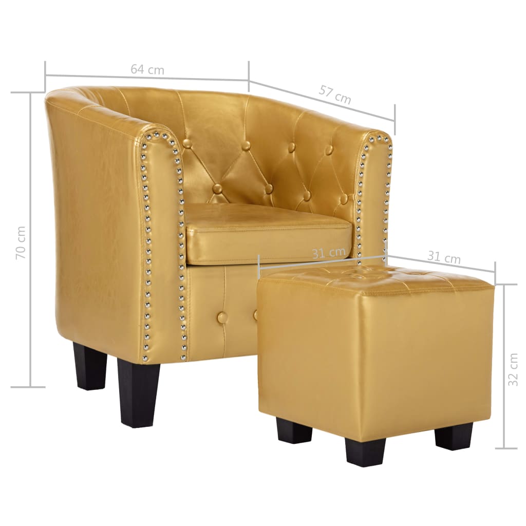 Tub Chair with Footstool Shiny Gold