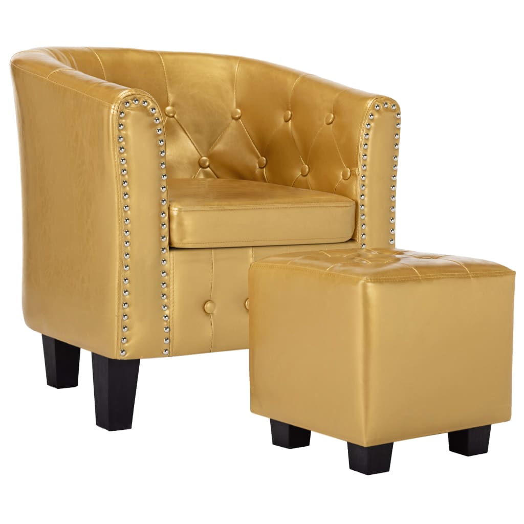 Tub Chair with Footstool Shiny Gold