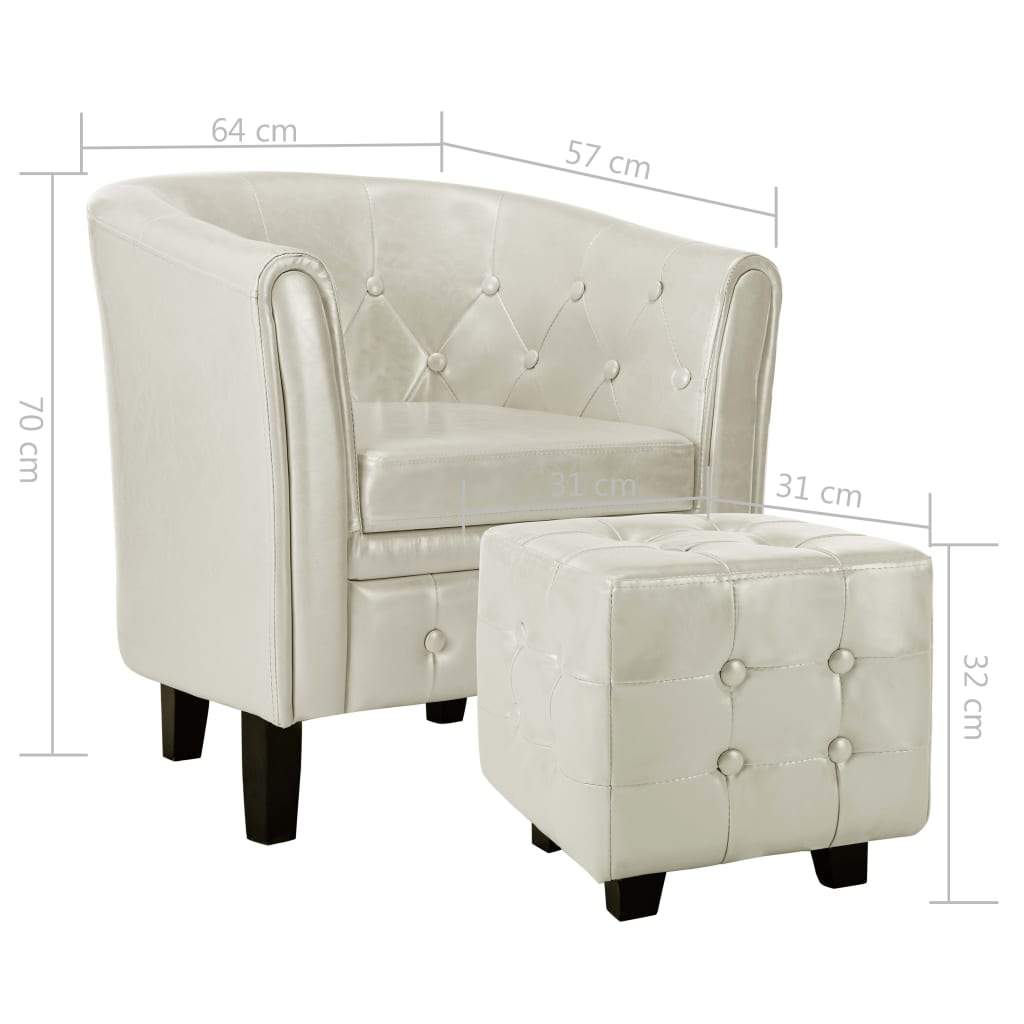 Tub Chair with Footstool White Faux Leather