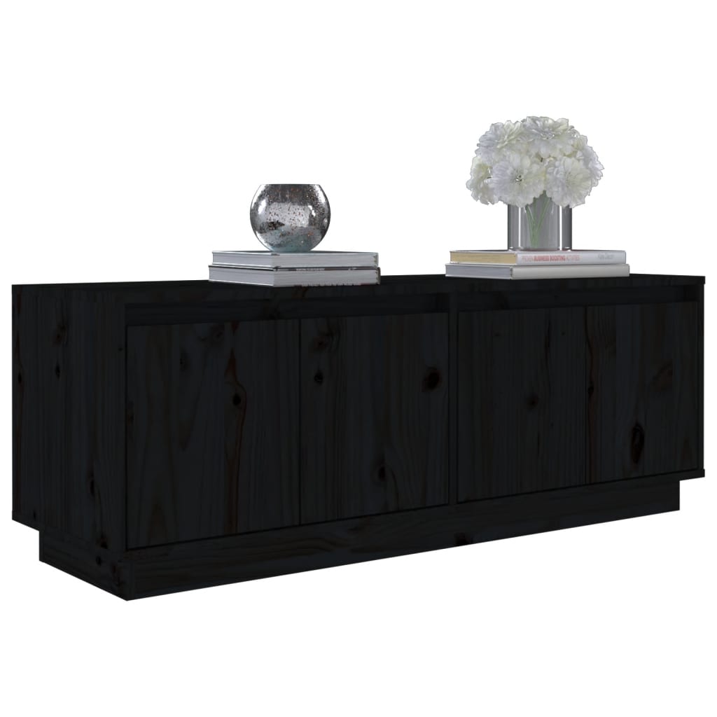 TV Cabinet Black Solid Wood Pine