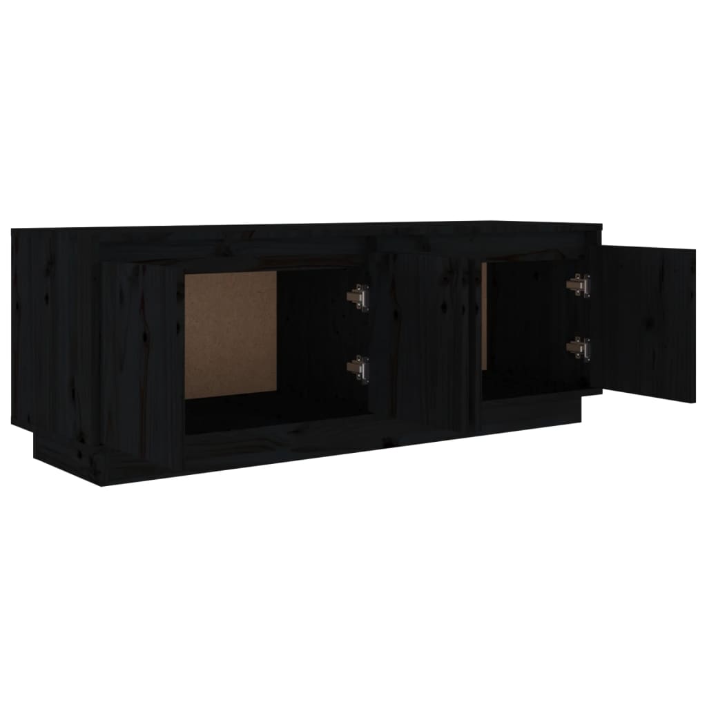 TV Cabinet Black Solid Wood Pine