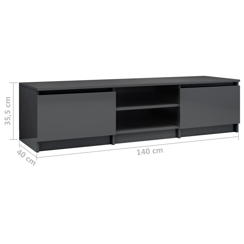 TV Cabinet High Gloss Grey 140x40x35.5 cm Chipboard