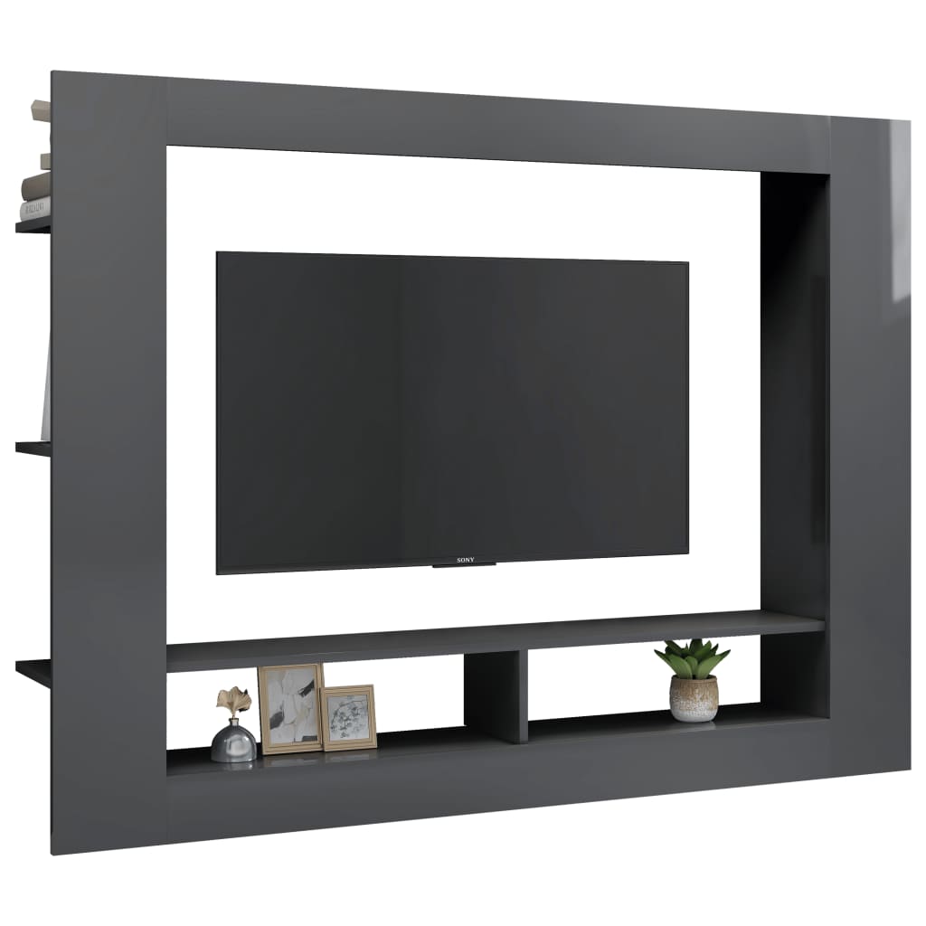 TV Cabinet High Gloss Grey 152x22x113 cm Chipboard