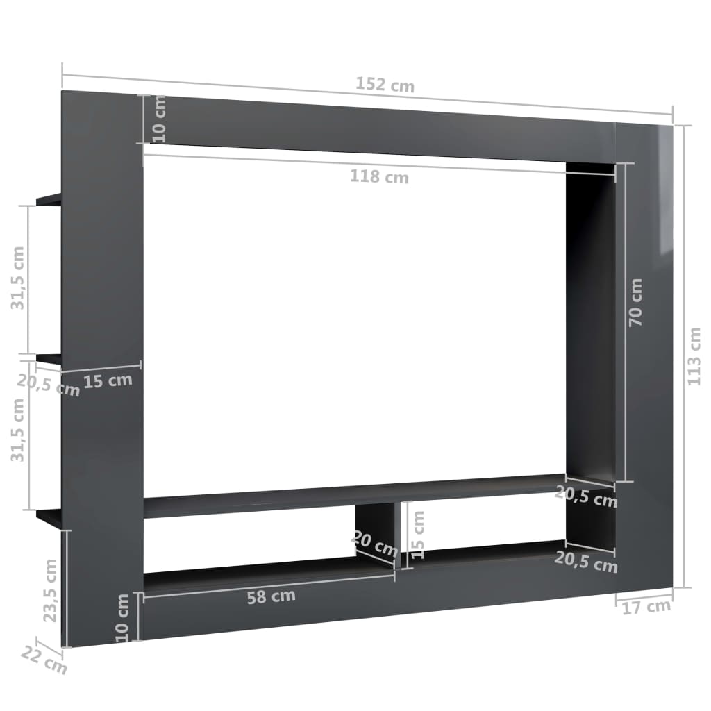 TV Cabinet High Gloss Grey 152x22x113 cm Chipboard