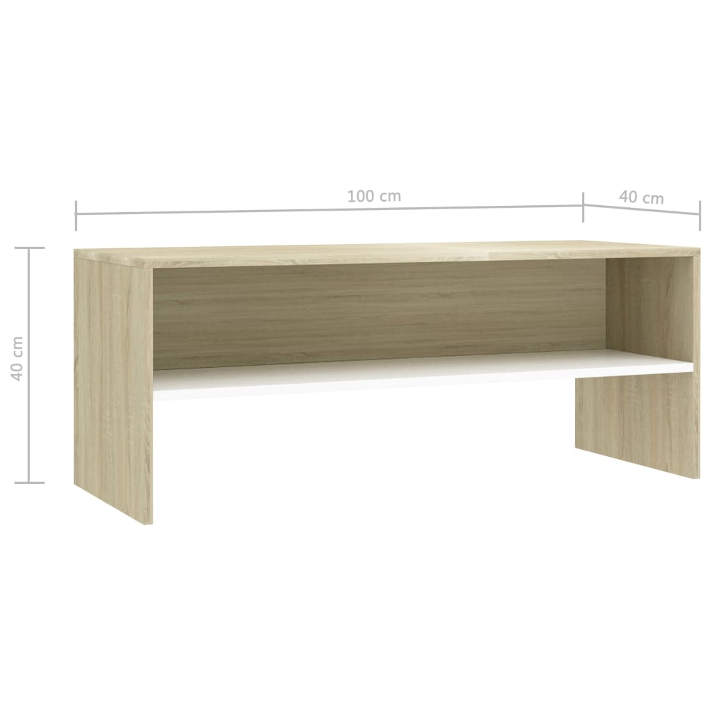 TV Cabinet White and Sonoma Oak 100x40x40 cm Chipboard