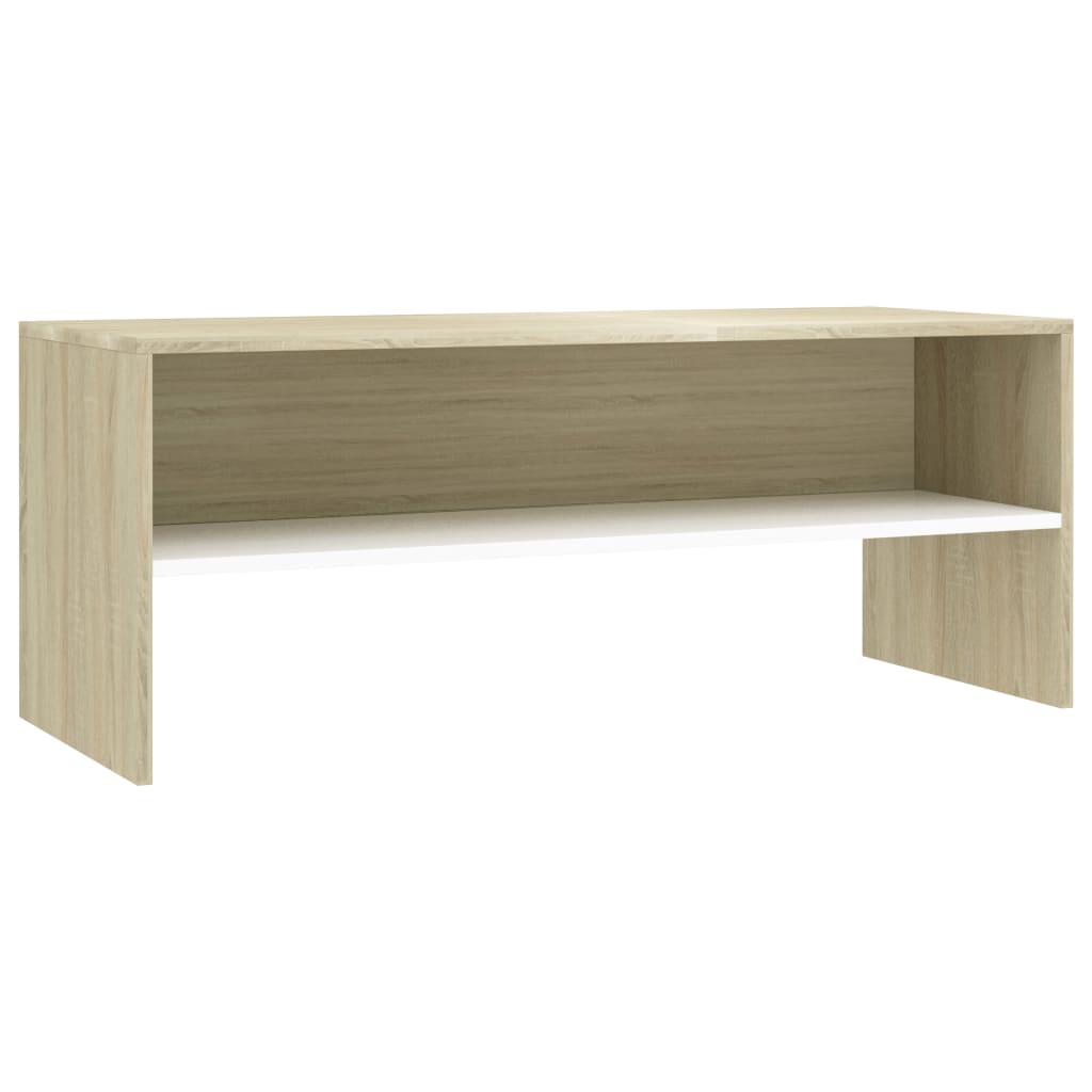 TV Cabinet White and Sonoma Oak 100x40x40 cm Chipboard