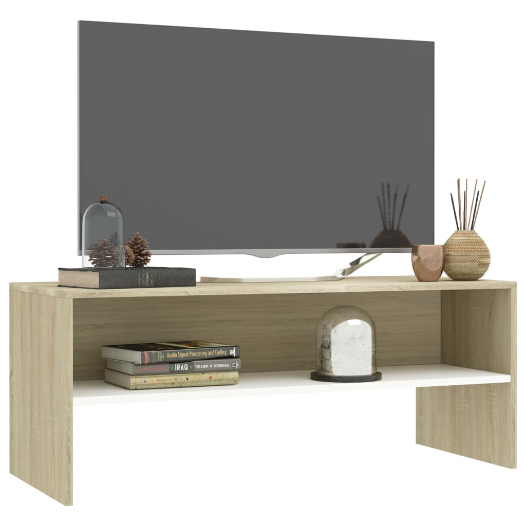 TV Cabinet White and Sonoma Oak 100x40x40 cm Chipboard