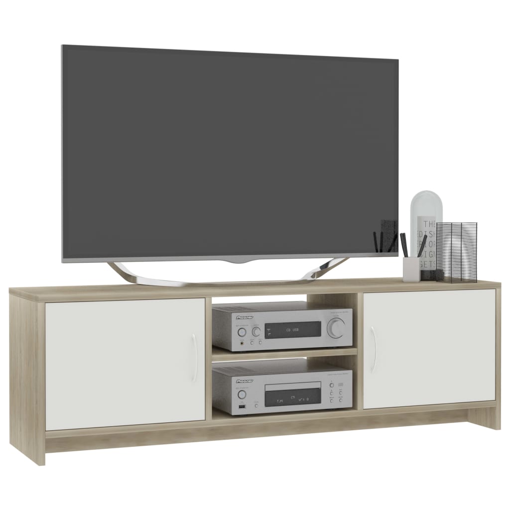 TV Cabinet White and Sonoma Oak 120x30x37,5 cm Chipboard