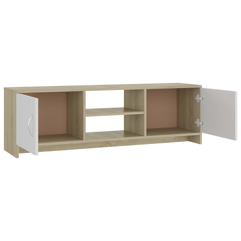 TV Cabinet White and Sonoma Oak 120x30x37,5 cm Chipboard