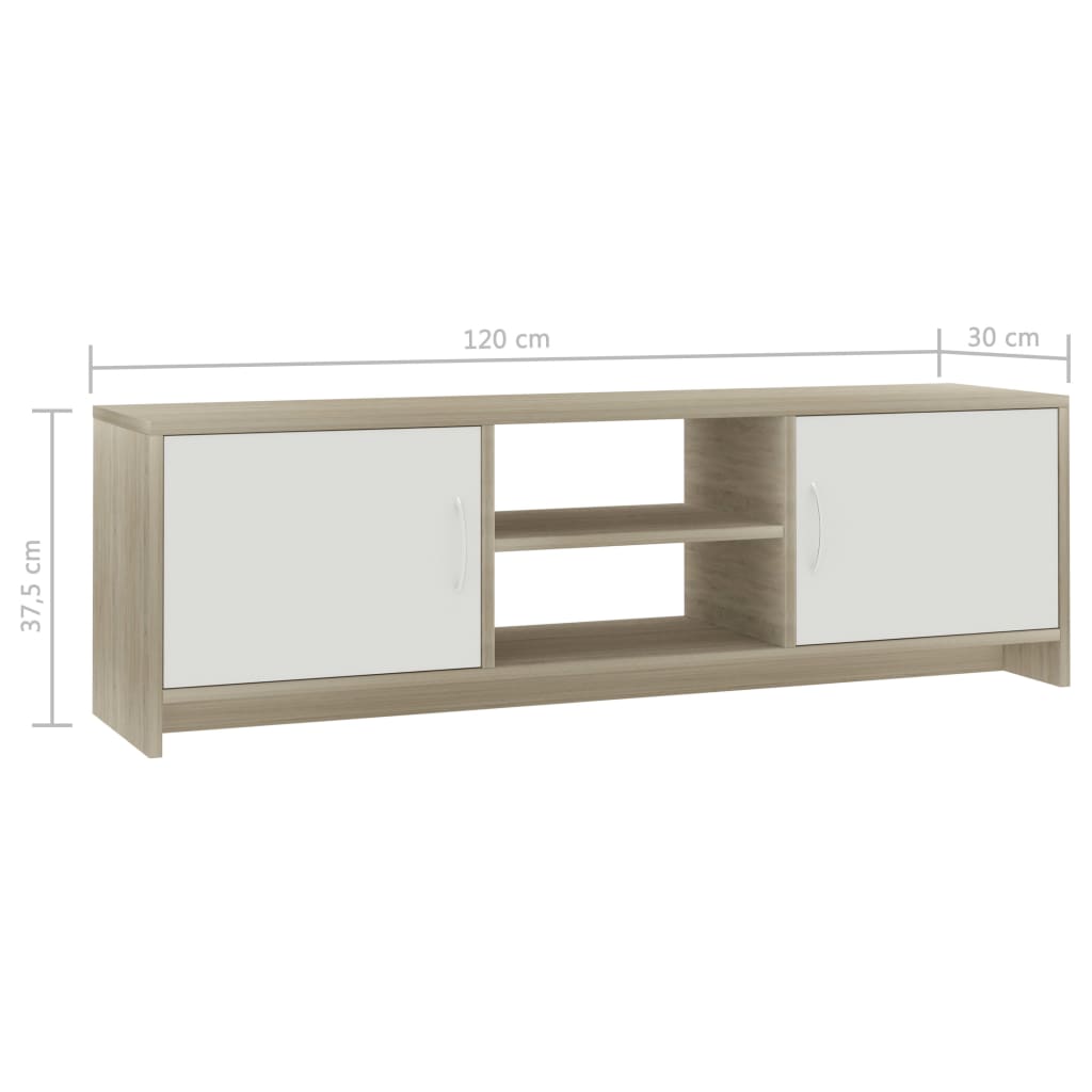 TV Cabinet White and Sonoma Oak 120x30x37,5 cm Chipboard