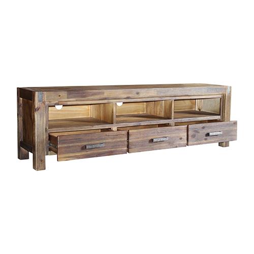 Furniture > Living Room TV Cabinet with 3 Storage Drawers Solid Acacia Entertainment Unit - Chocolate