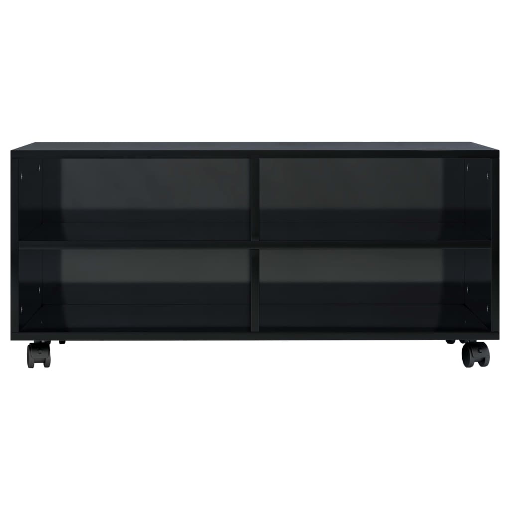 TV Cabinet with Castors High Gloss Black 90x35x35 cm Chipboard