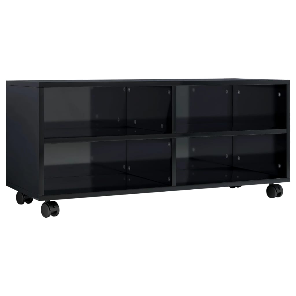 TV Cabinet with Castors High Gloss Black 90x35x35 cm Chipboard