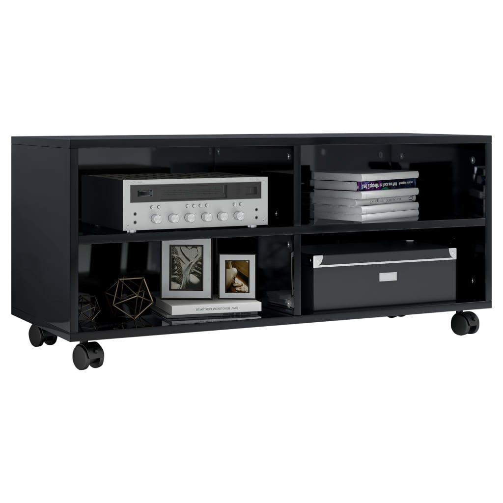 TV Cabinet with Castors High Gloss Black 90x35x35 cm Chipboard