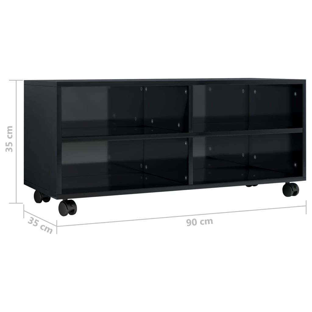 TV Cabinet with Castors High Gloss Black 90x35x35 cm Chipboard