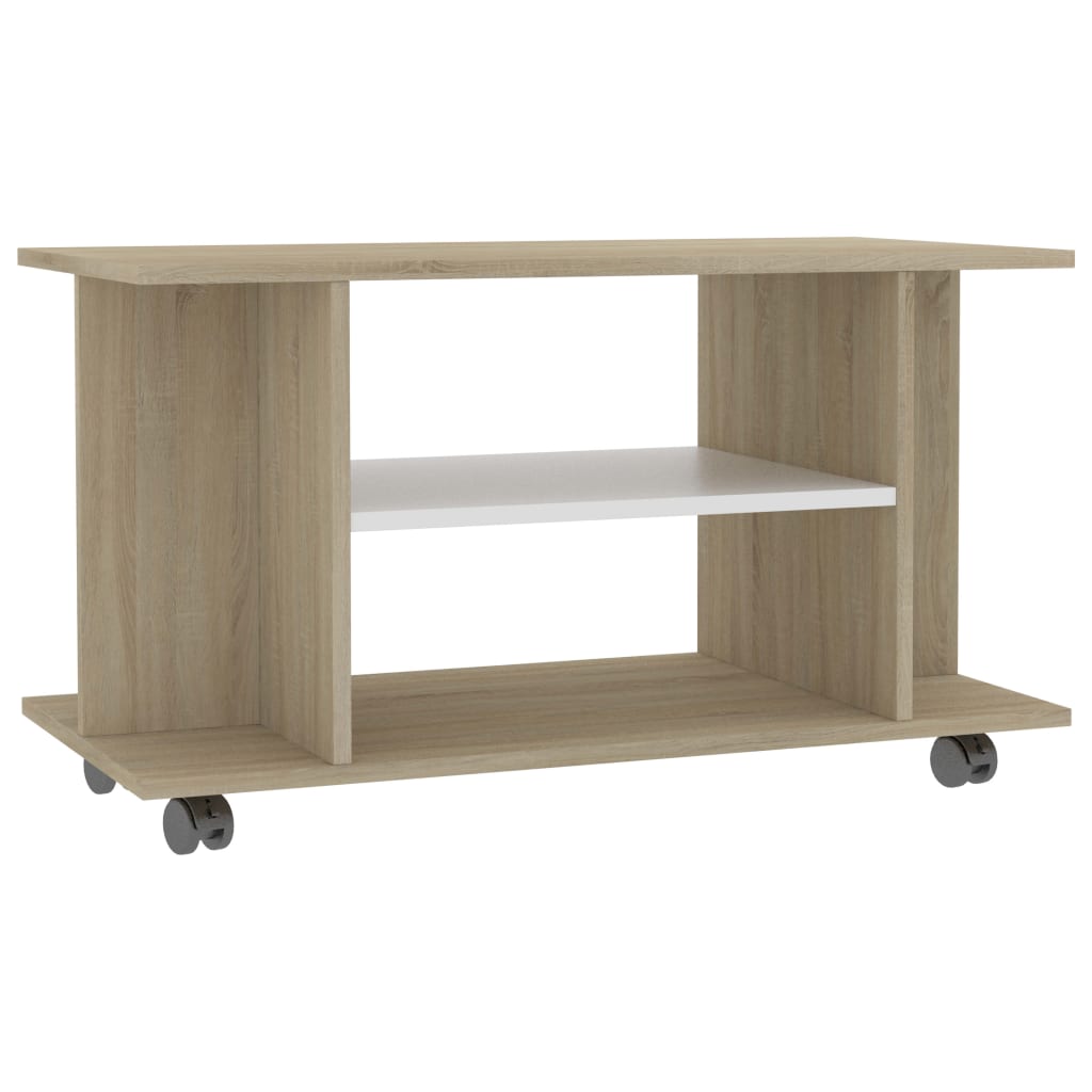 TV Cabinet with Castors White and Sonoma Oak 80x40x40 cm Chipboard