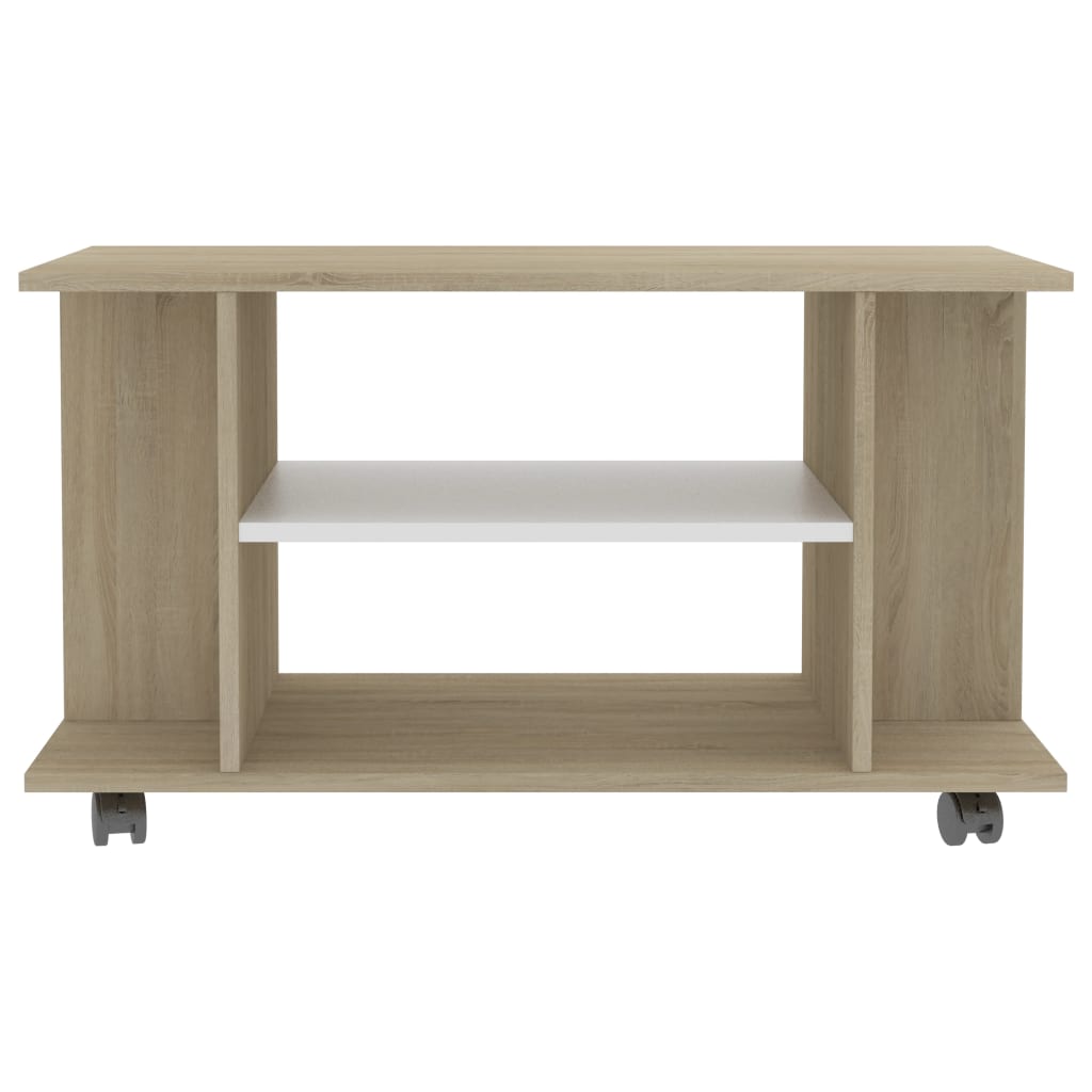 TV Cabinet with Castors White and Sonoma Oak 80x40x40 cm Chipboard