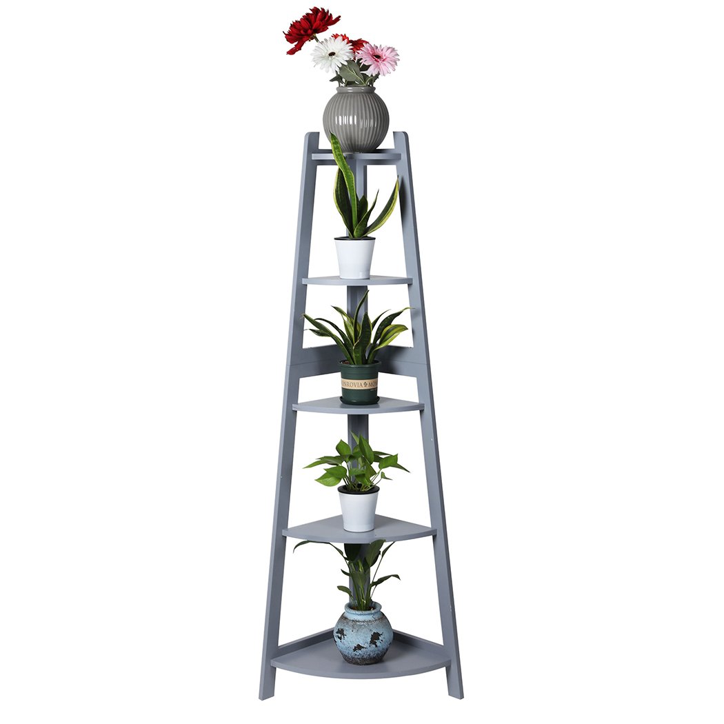 Bedroom Vertical design 5-tiers Corner Plant Stand Grey