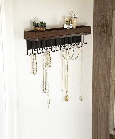 Wall Mount Hanging Jewelry Organizer with 25 HooksBrown