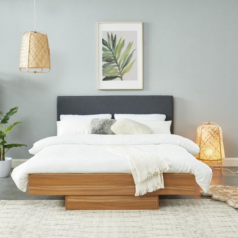 Furniture > Bedroom Walnut Oak Wood Floating Bed Frame King