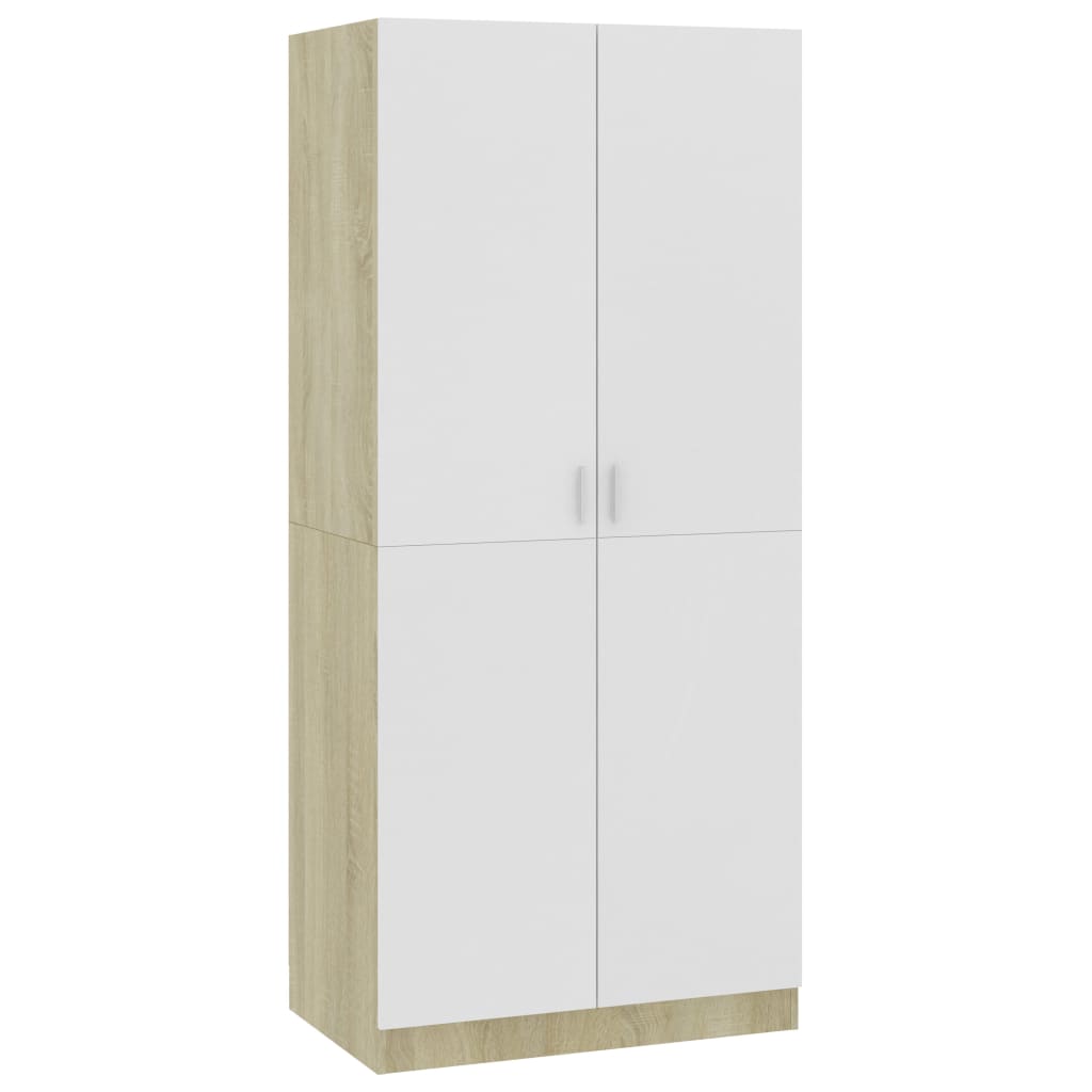 Wardrobe White and Sonoma Oak 80x52x180 cm Chipboard