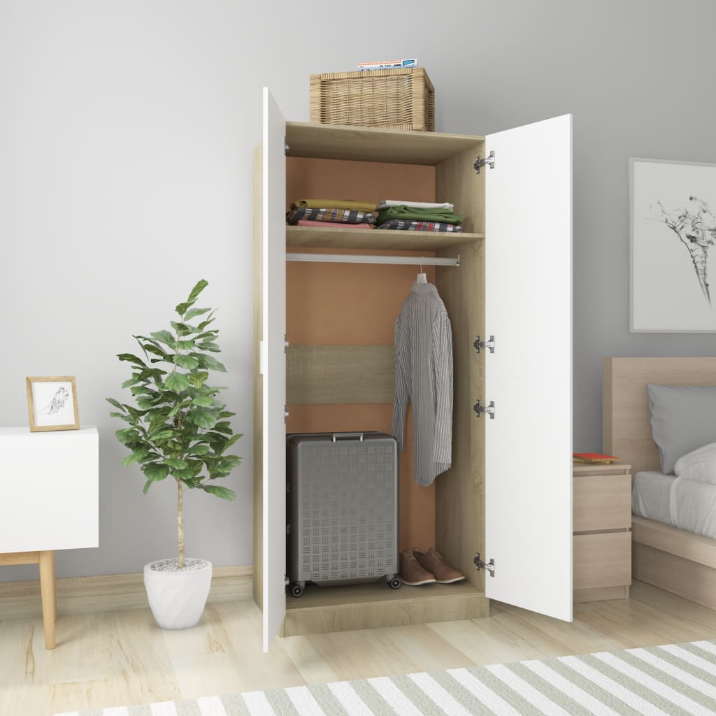 Wardrobe White and Sonoma Oak 80x52x180 cm Chipboard