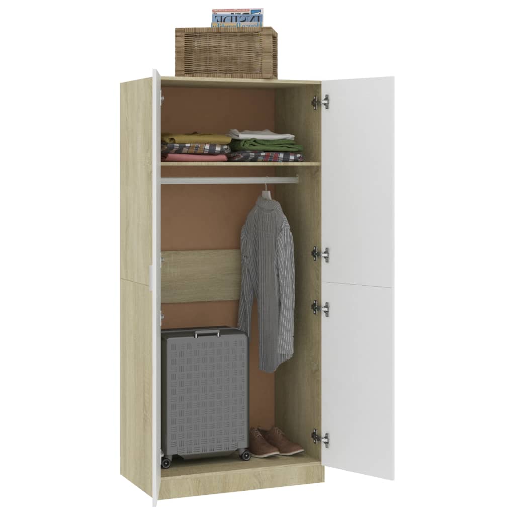 Wardrobe White and Sonoma Oak 80x52x180 cm Chipboard