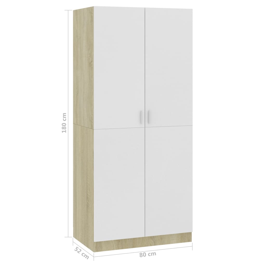 Wardrobe White and Sonoma Oak 80x52x180 cm Chipboard