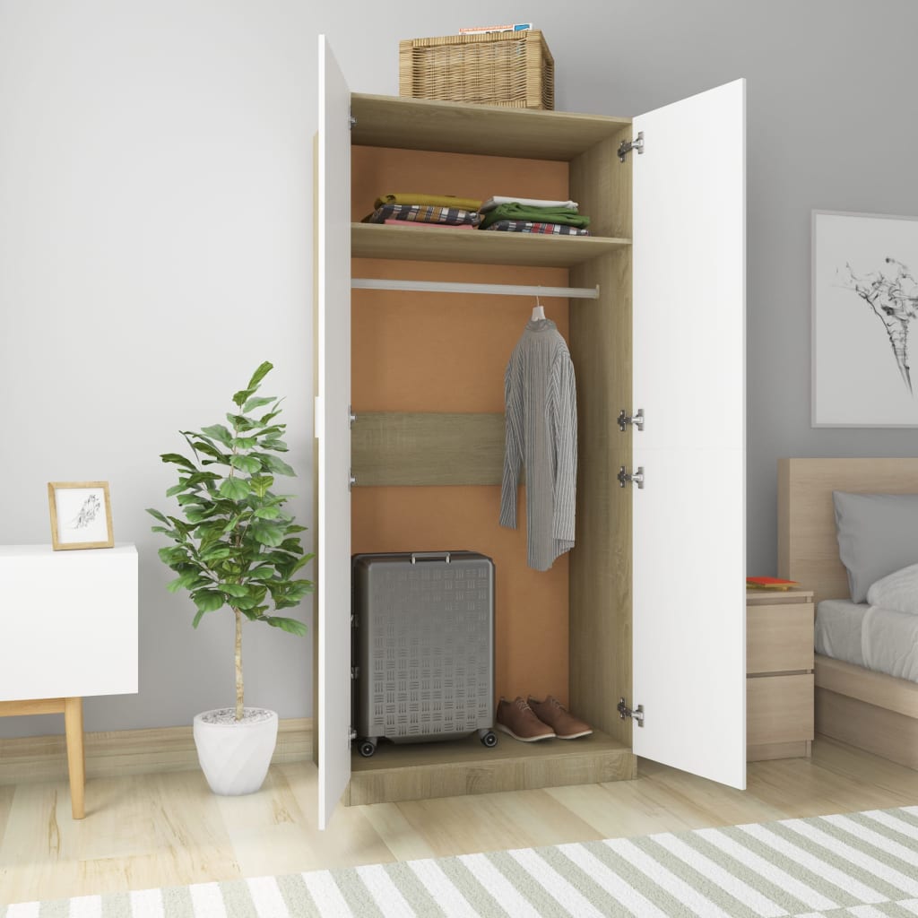 Wardrobe White and Sonoma Oak 90x52x200 cm Chipboard