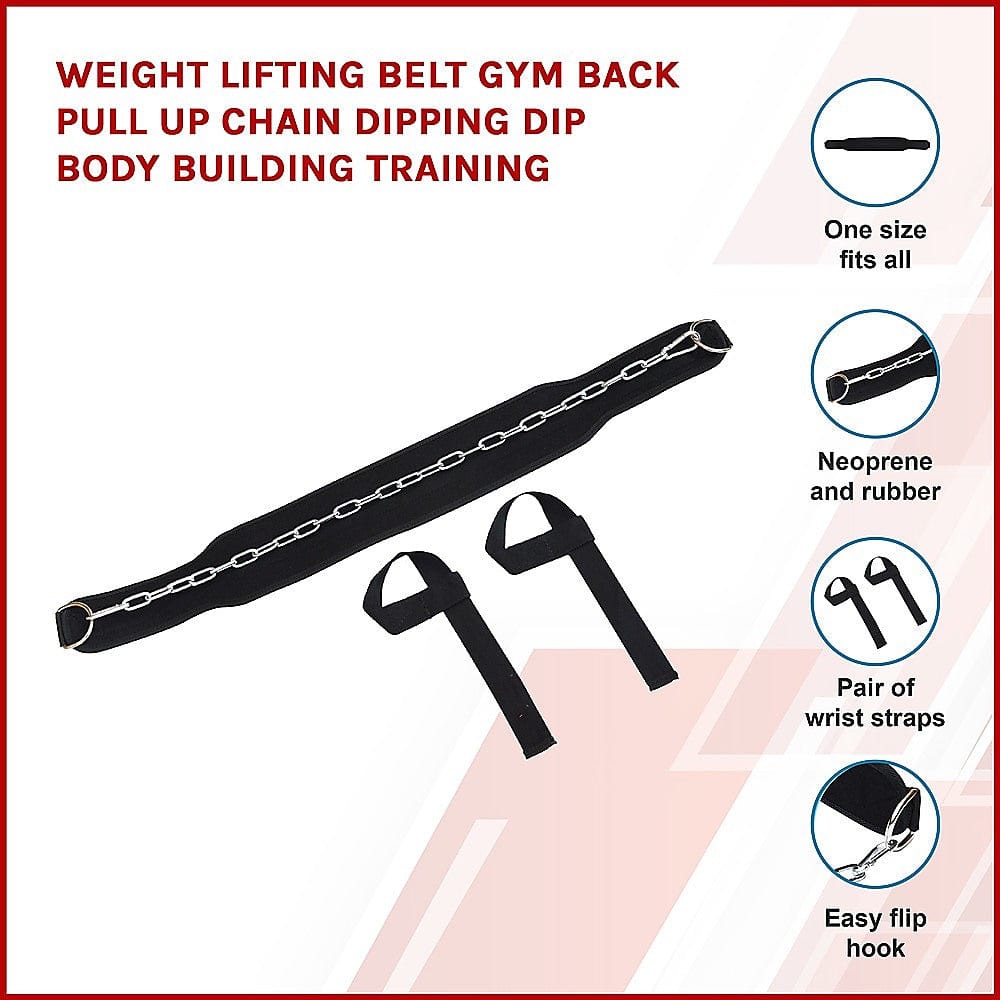 Weight Lifting Belt Gym Back Pull Up Chain black