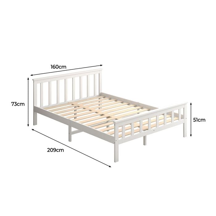 Wooden Mattress Base Solid Timber Pine Bed Frame Queen Size-White