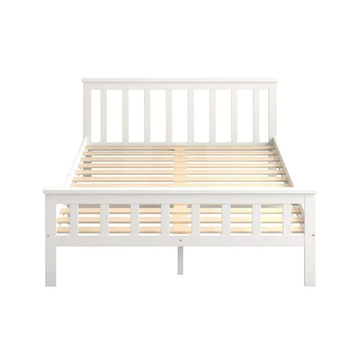 Wooden Mattress Base Solid Timber Pine Bed Frame Queen Size-White