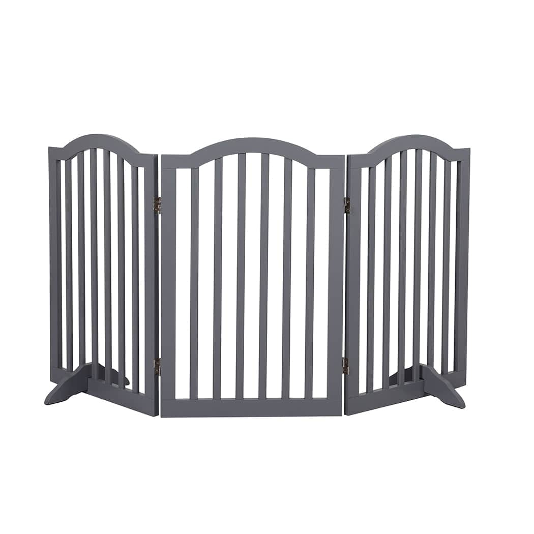 Wooden Pet Gate Dog Fence Safety Stair Barrier Security Door 3 Panels Grey